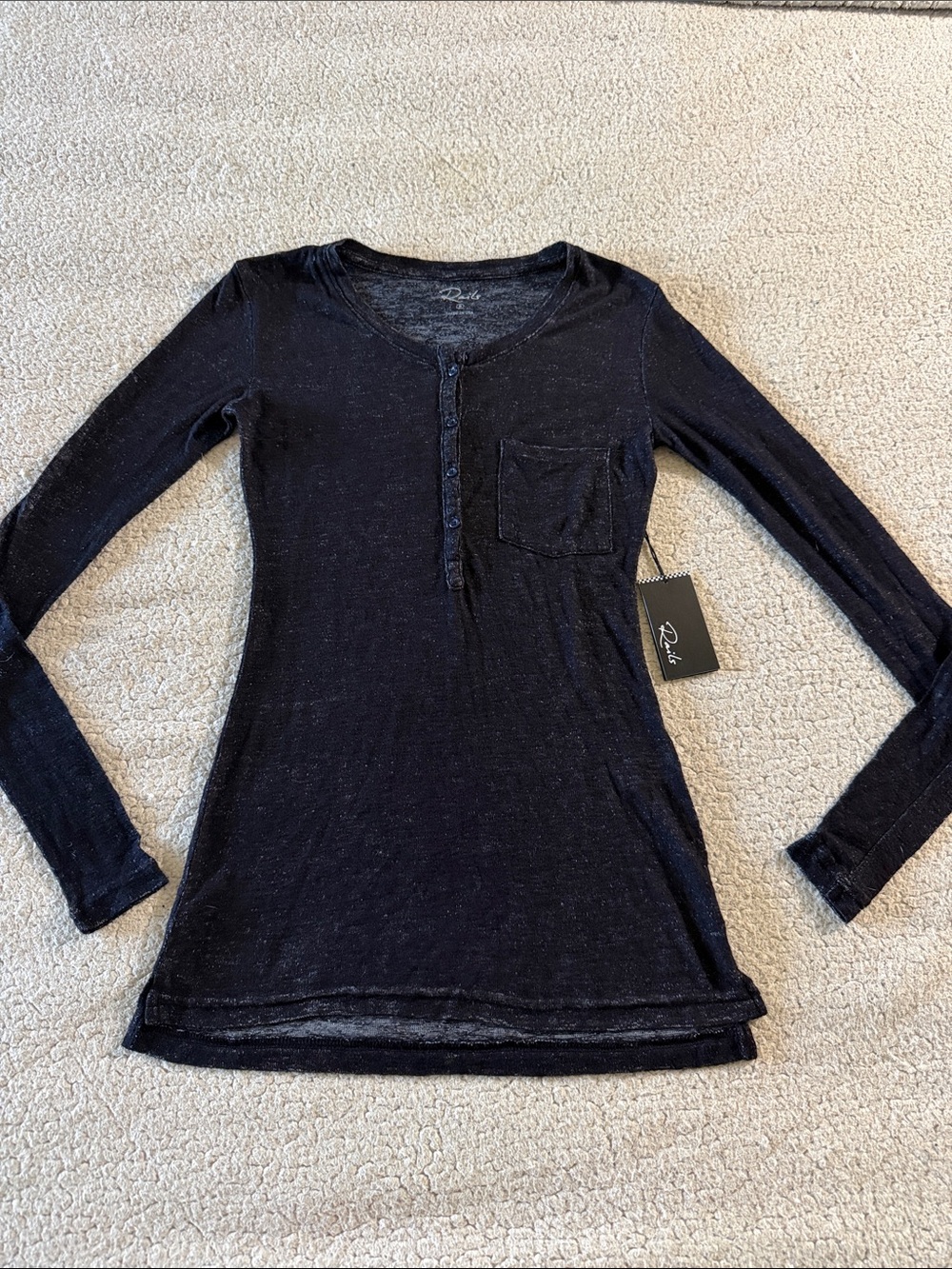 Rails Black Long-Sleeve Henley with Pocket Size Small New